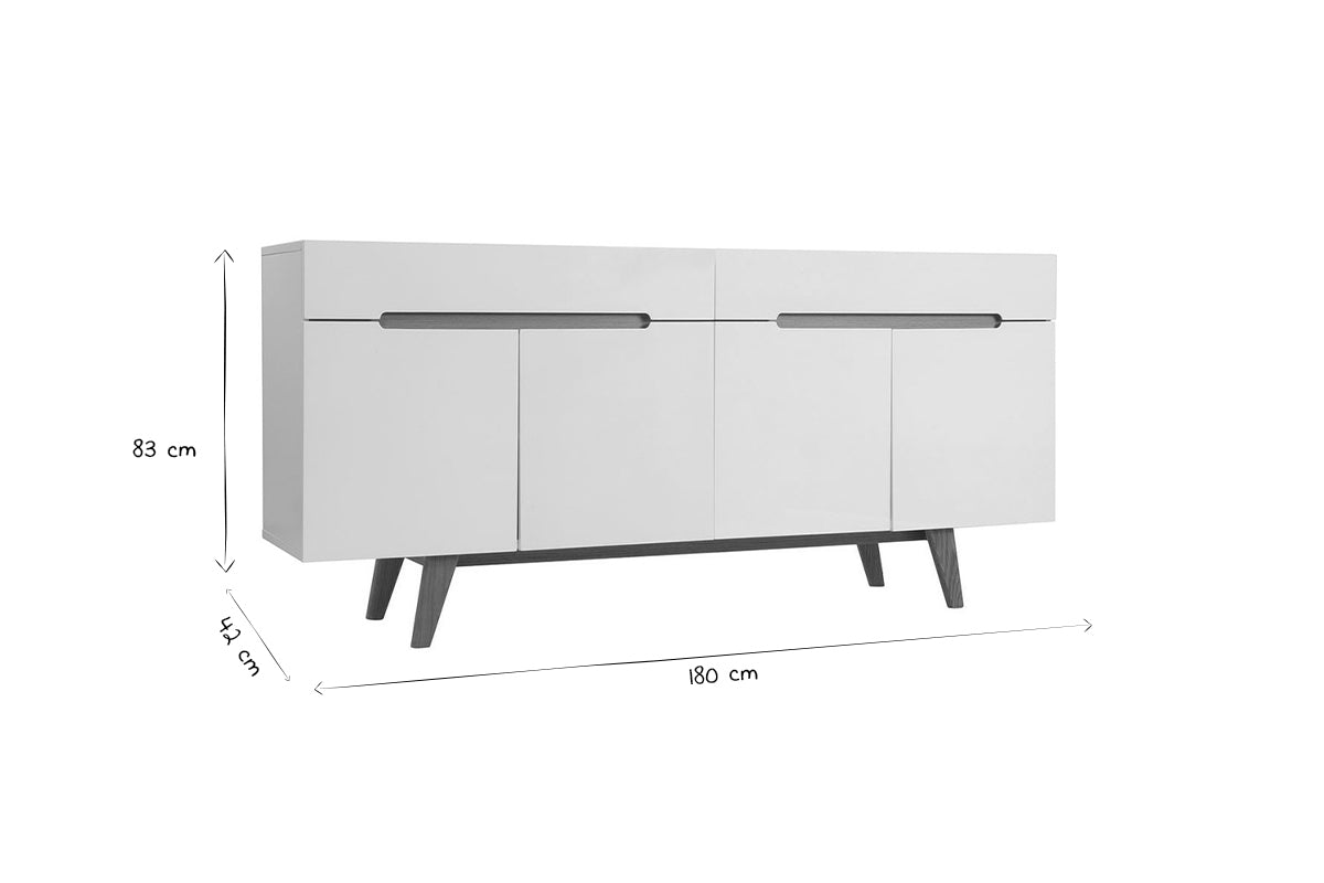 Buffet scandinave blanc brillant et finition bois clair