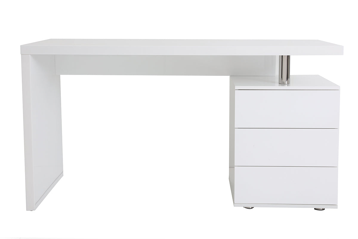 Bureau avec rangements 3 tiroirs design blanc laqué