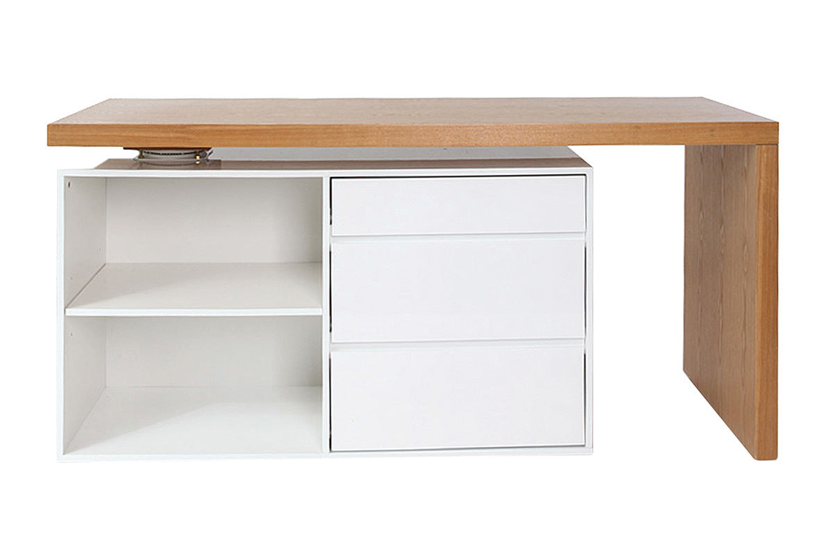 Bureau modulable design blanc brillant et bois clair frêne