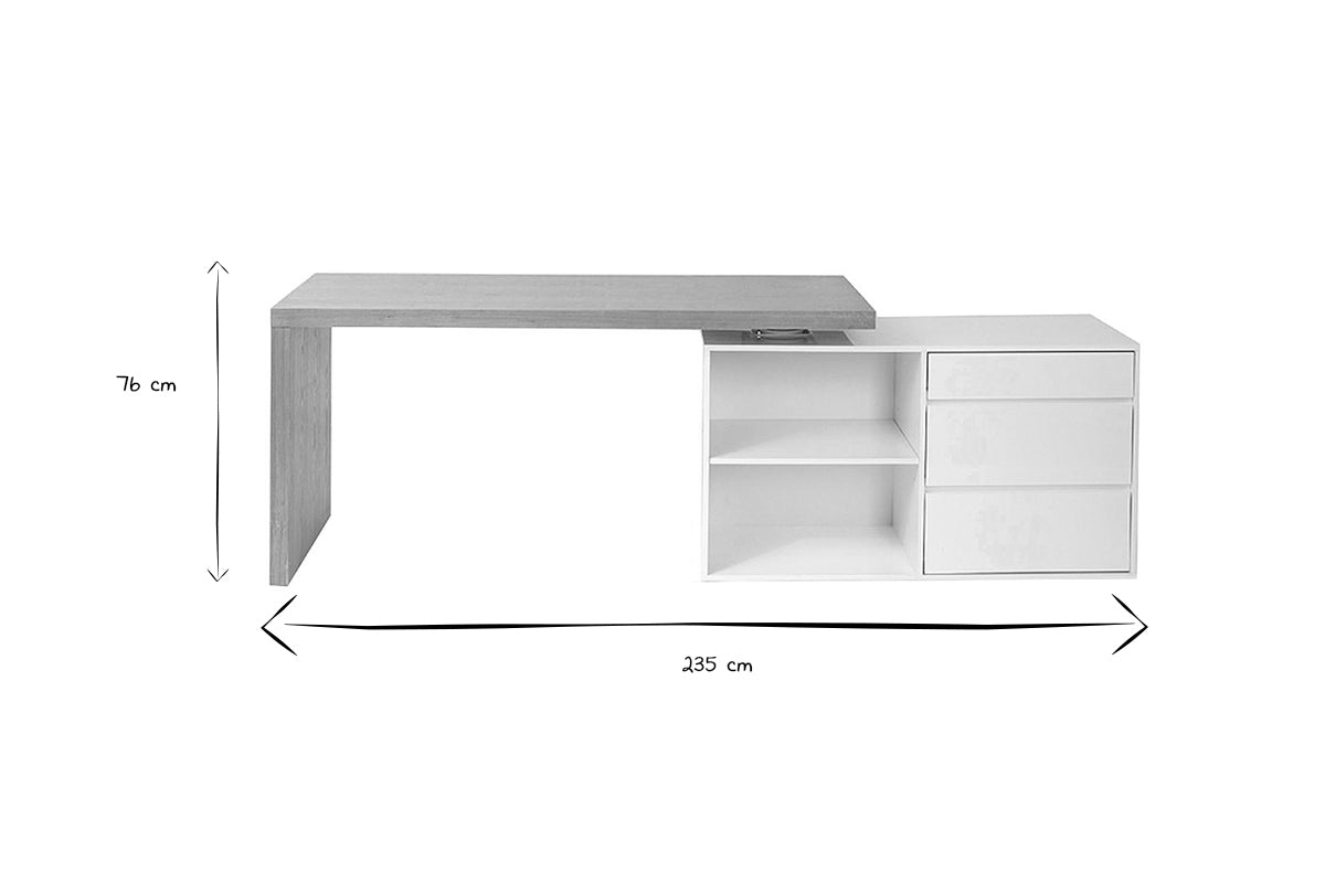 Bureau modulable design blanc brillant et bois clair frêne