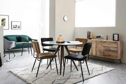Buffet gravé en bois manguier massif et métal doré 2 portes 3 tiroirs