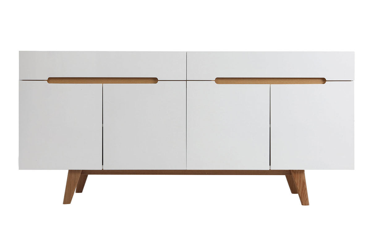 Buffet scandinave blanc brillant et finition bois clair