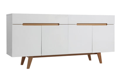 Buffet scandinave blanc brillant et finition bois clair