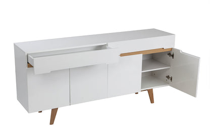 Buffet scandinave blanc brillant et finition bois clair