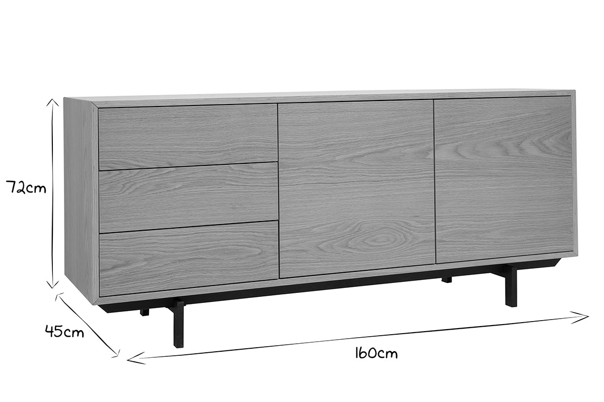 Buffet vintage finition bois chêne 2 portes 3 tiroirs