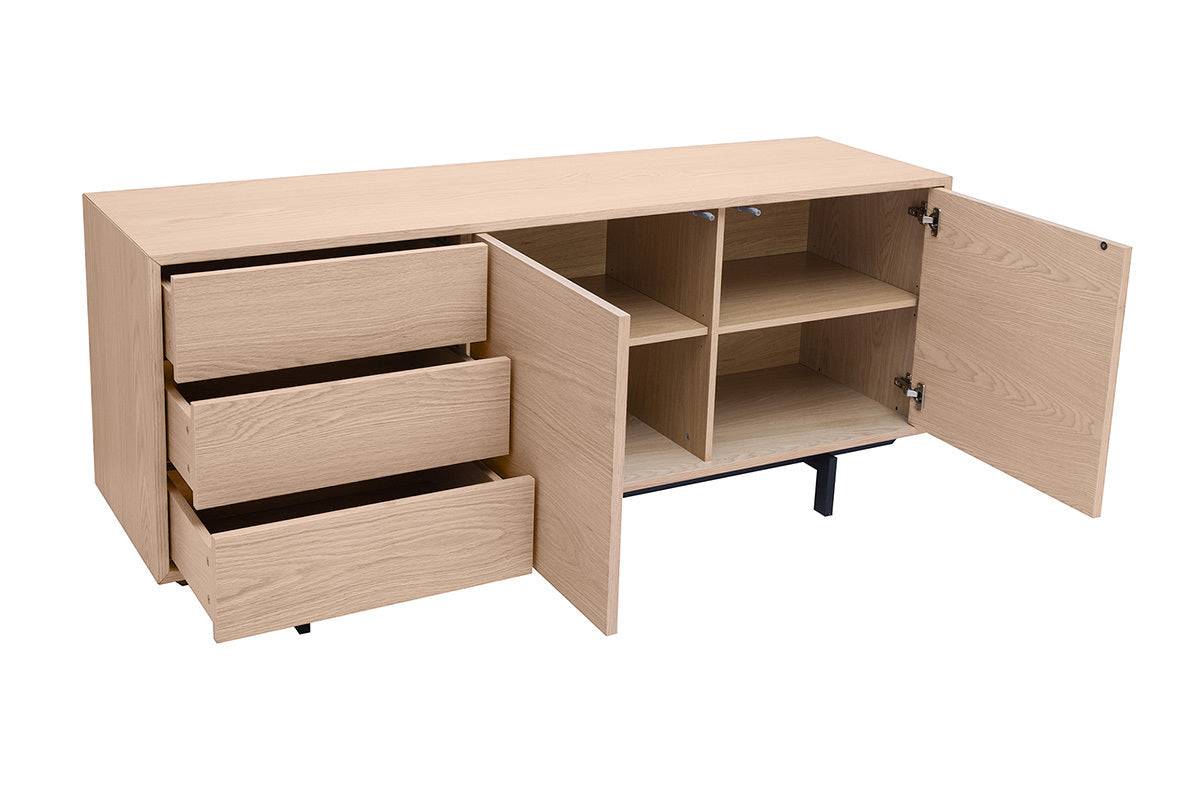 Buffet vintage finition bois chêne 2 portes 3 tiroirs