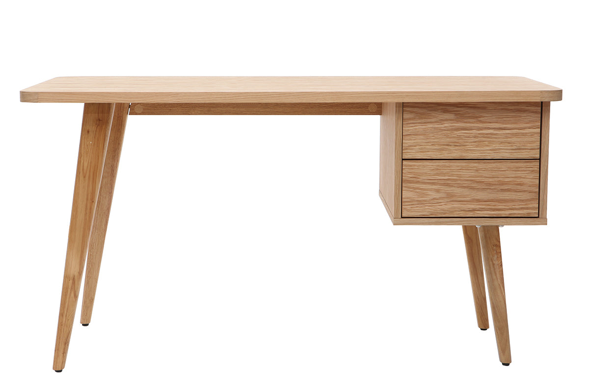 Bureau avec rangements 2 tiroirs scandinave bois clair chêne