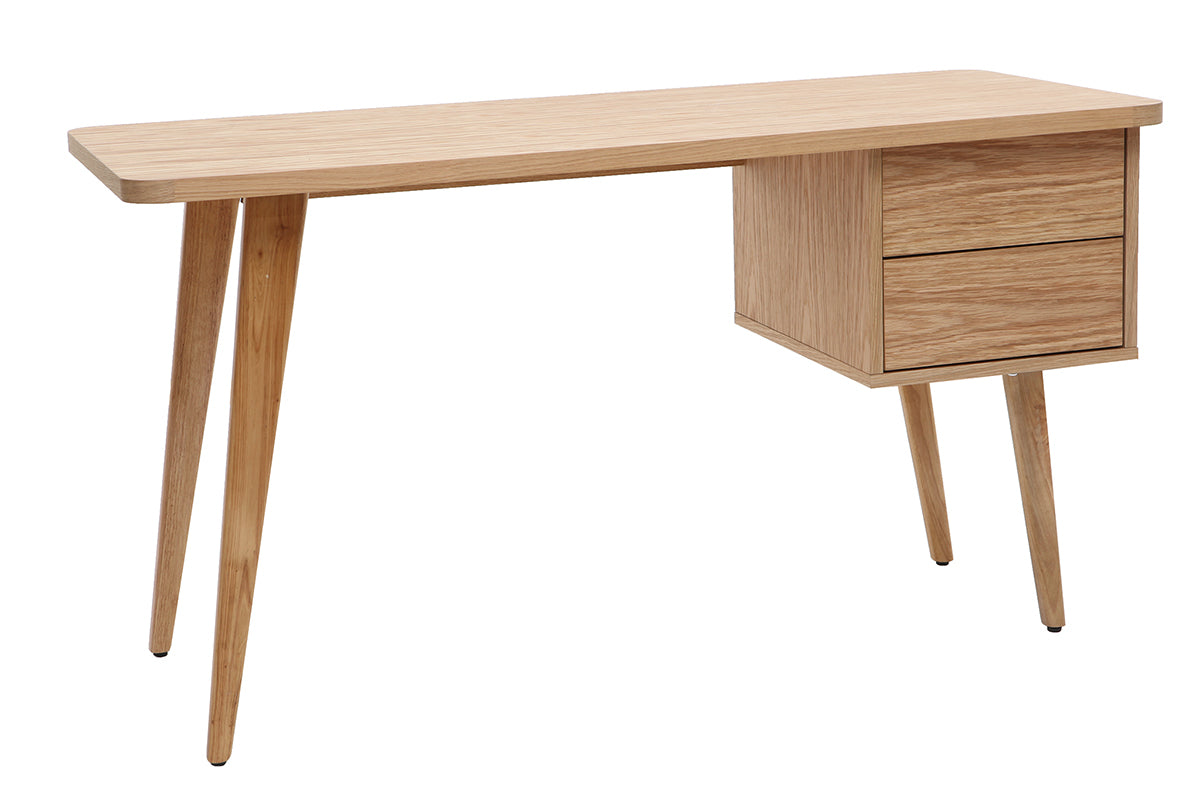 Bureau avec rangements 2 tiroirs scandinave bois clair chêne