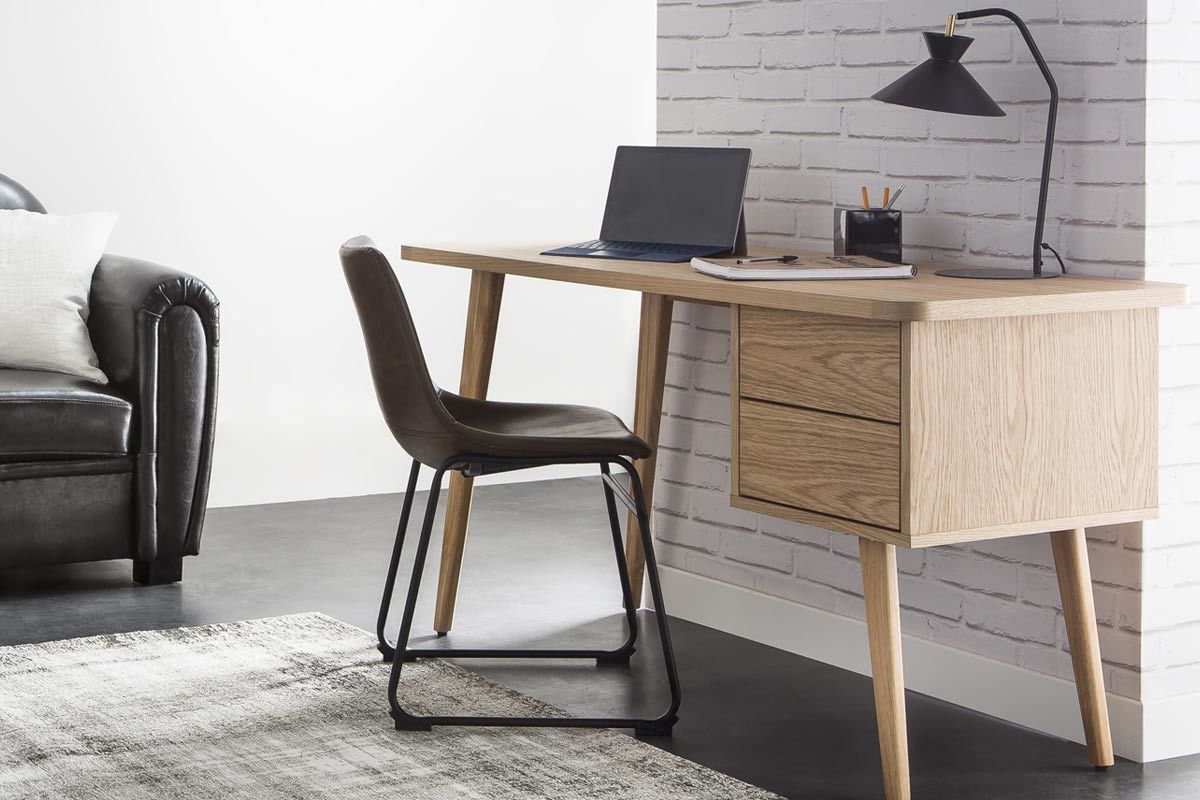Bureau avec rangements 2 tiroirs scandinave bois clair chêne