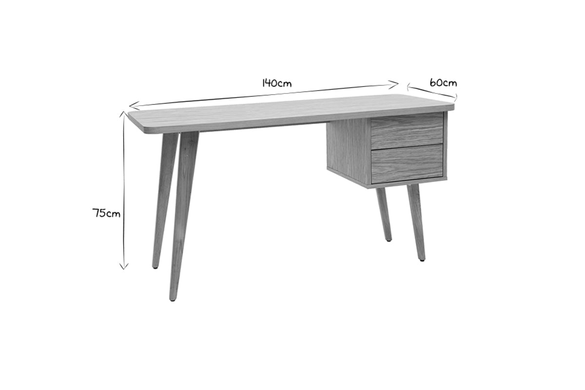 Bureau avec rangements 2 tiroirs scandinave bois clair chêne