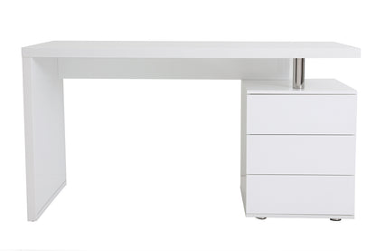 Bureau avec rangements 3 tiroirs design blanc laqué