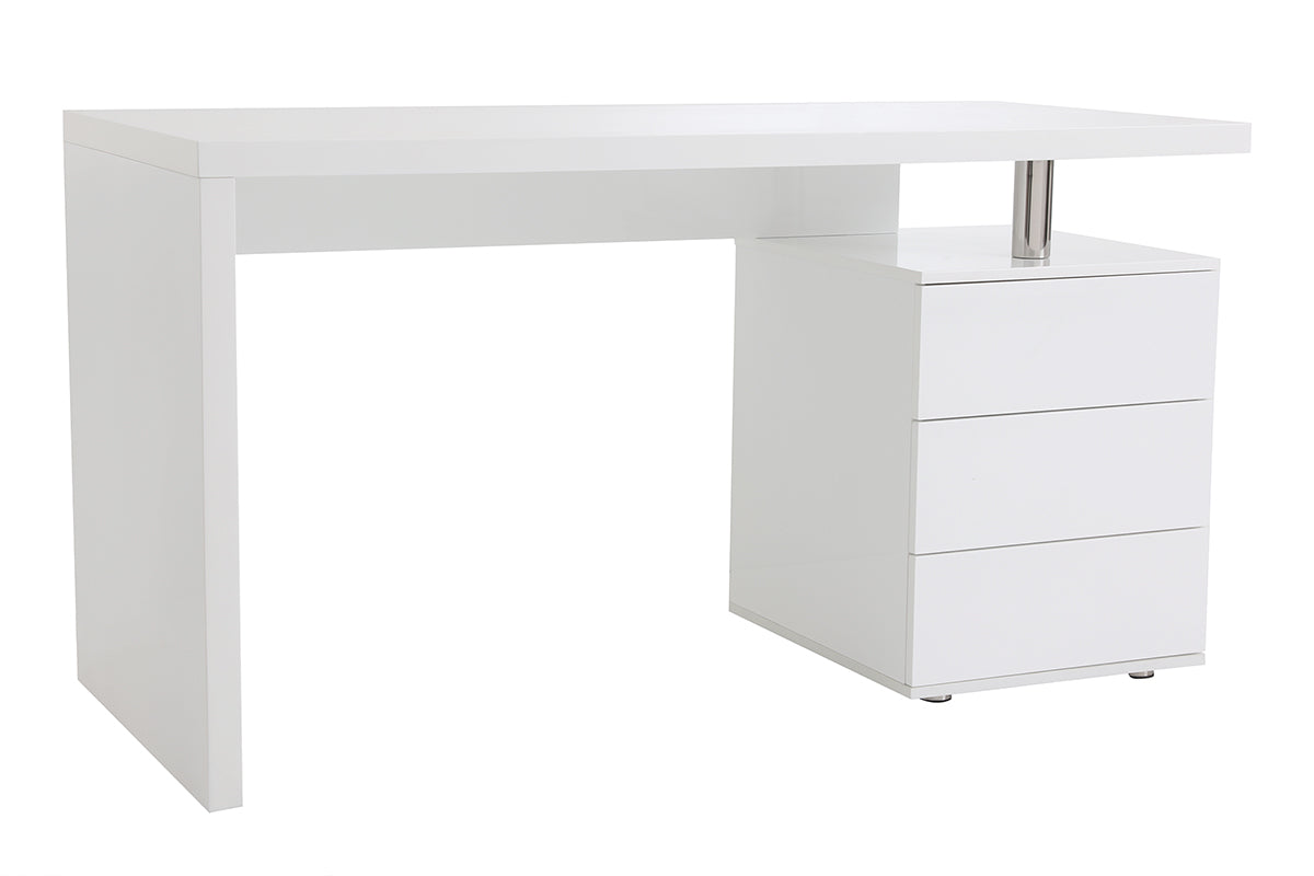 Bureau avec rangements 3 tiroirs design blanc laqué