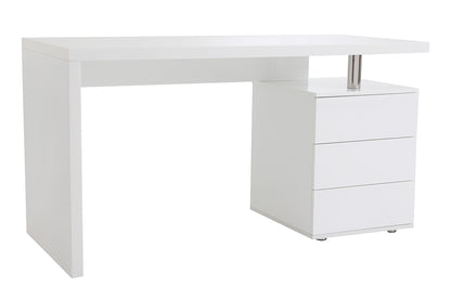 Bureau avec rangements 3 tiroirs design blanc laqué
