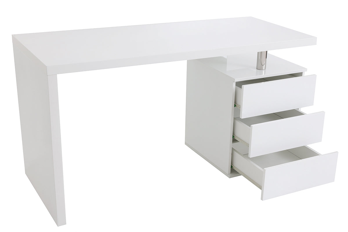 Bureau avec rangements 3 tiroirs design blanc laqué