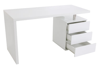 Bureau avec rangements 3 tiroirs design blanc laqué
