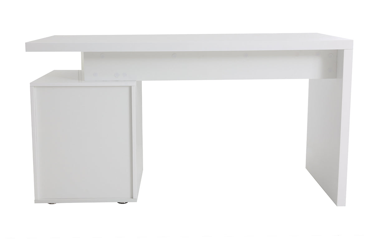 Bureau avec rangements 3 tiroirs design blanc laqué