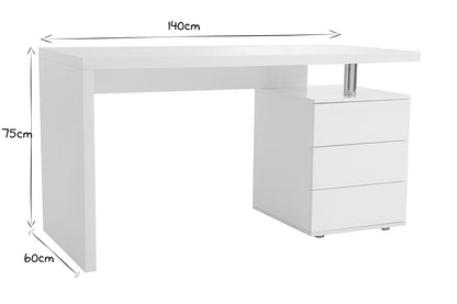 Bureau avec rangements 3 tiroirs design blanc laqué