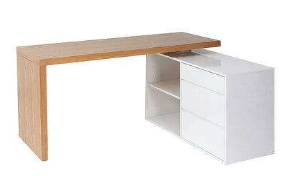 Bureau modulable design blanc brillant et bois clair frêne