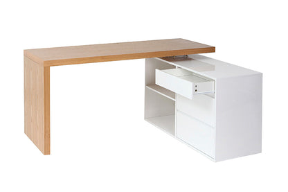 Bureau modulable design blanc brillant et bois clair frêne
