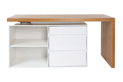 Bureau modulable design blanc brillant et bois clair frêne