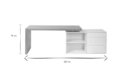 Bureau modulable design blanc brillant et bois clair frêne
