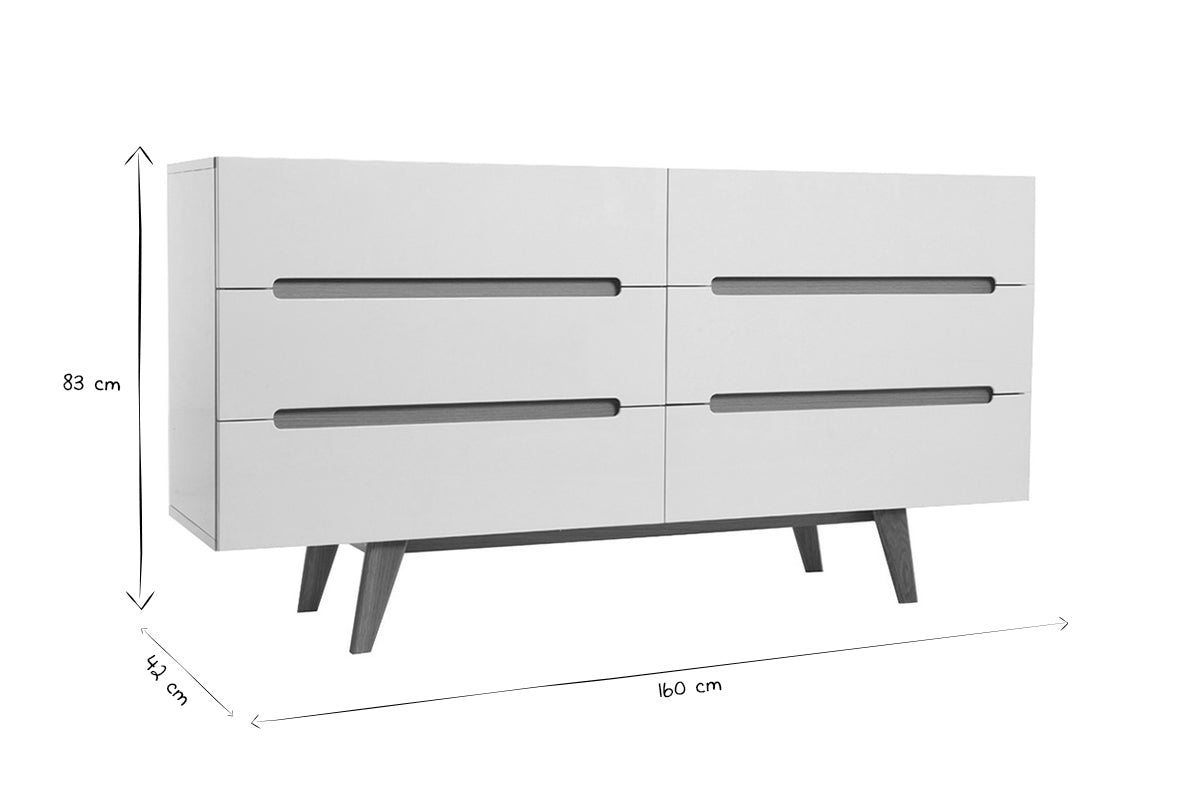 Commode scandinave finition blanc brillant laqu