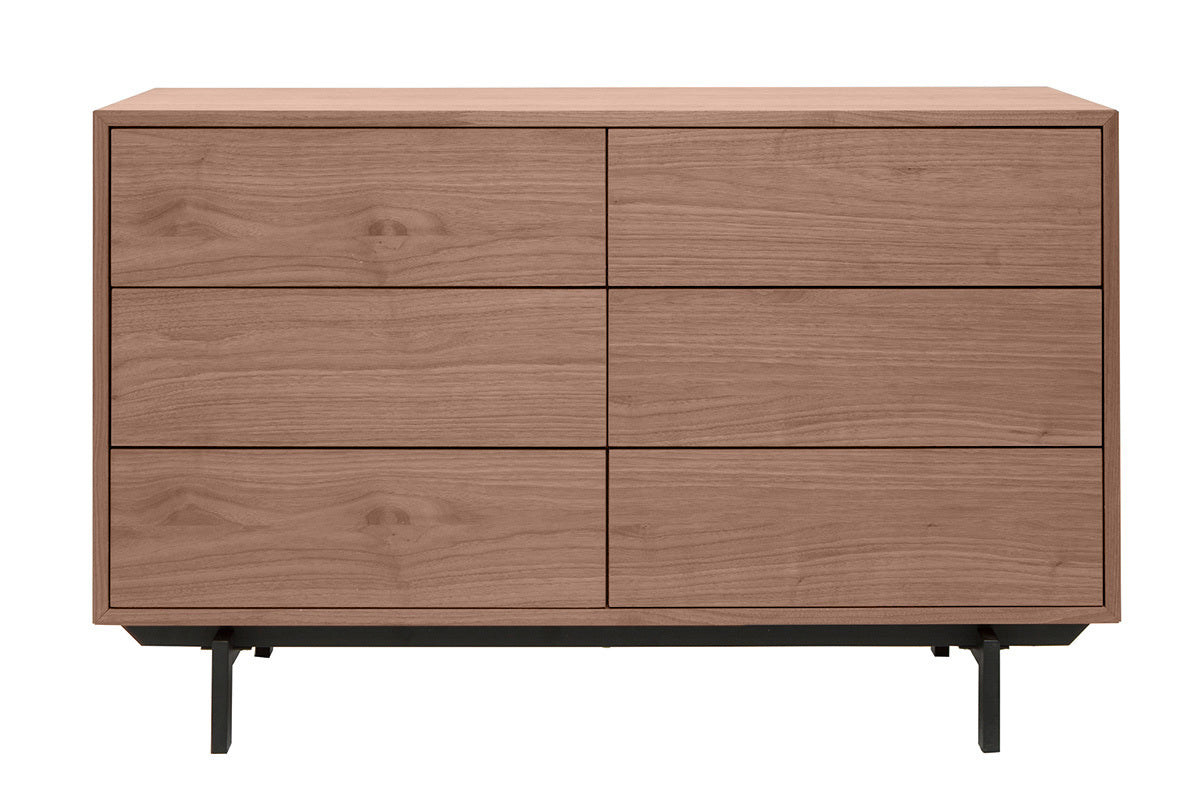 Commode vintage bois foncé noyer et métal noir 6 tiroirs