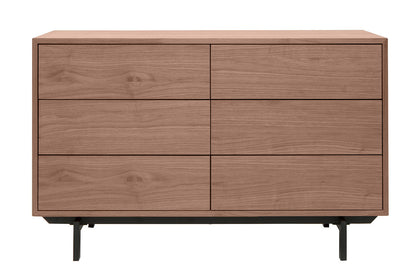 Commode vintage bois foncé noyer et métal noir 6 tiroirs