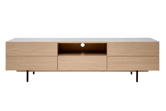 Meuble TV design avec rangements finition bois clair chêne