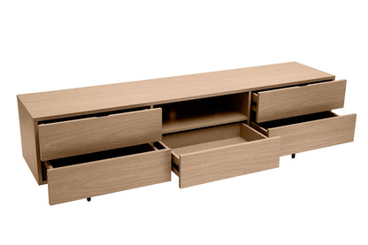 Meuble TV design avec rangements finition bois clair chêne