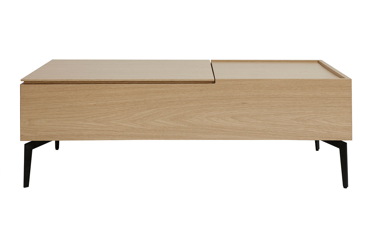 Table basse relevable rectangulaire bois clair finition chêne