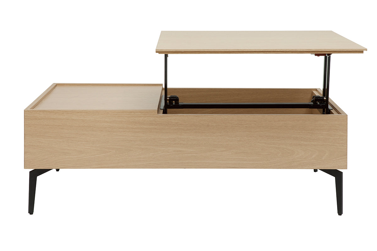 Table basse relevable rectangulaire bois clair finition chêne